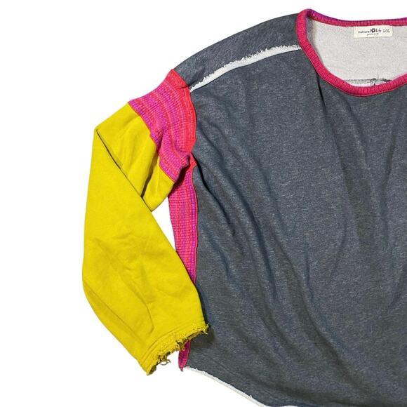 NATURAL LIFE Gray, Pink, and Yellow Crew Neck Sweater - Picture 2 of 5